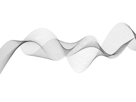 Abstract wave element for design. Digital frequency track equalizer. Stylized line art background. Vector illustration. Wave with lines created using blend tool. Curved wavy line, smooth stripeのイラスト素材