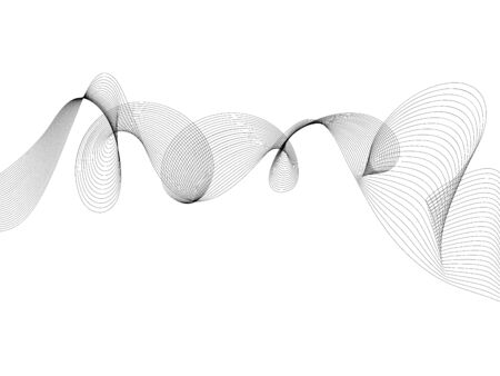 Abstract wave element for design. Digital frequency track equalizer. Stylized line art background. Vector illustration. Wave with lines created using blend tool. Curved wavy line, smooth stripeのイラスト素材