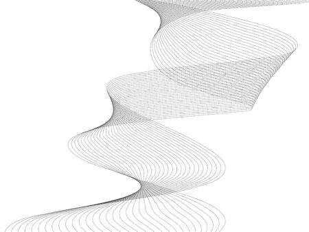Abstract wave element for design. Digital frequency track equalizer. Stylized line art background. Vector illustration. Wave with lines created using blend tool. Curved wavy line, smooth stripeのイラスト素材