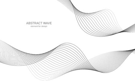 Abstract wave element for design. Digital frequency track equalizer. Stylized line art background. Vector illustration. Wave with lines created using blend tool. Curved wavy line, smooth stripeのイラスト素材