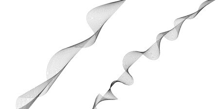 Abstract wave element for design. Digital frequency track equalizer. Stylized line art background. Vector illustration. Wave with lines created using blend tool. Curved wavy line, smooth stripeのイラスト素材