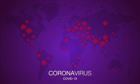 Coronavirus Map. Covid-19. Stop. No Infection. Dangerous Coronavirus Cell. Bacteria. Caution. Outbreak. Pandemic medical concept.のイラスト素材