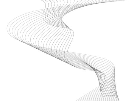 Abstract wave element for design. Digital frequency track equalizer. Stylized line art background. Vector illustration. Wave with lines created using blend tool. Curved wavy line, smooth stripeのイラスト素材