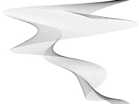 Abstract wave element for design. Digital frequency track equalizer. Stylized line art background. Vector illustration. Wave with lines created using blend tool. Curved wavy line, smooth stripeのイラスト素材
