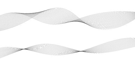 Abstract wave element for design. Digital frequency track equalizer. Stylized line art background. Vector illustration. Wave with lines created using blend tool. Curved wavy line, smooth stripeのイラスト素材
