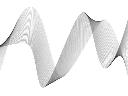 Abstract wave element for design. Digital frequency track equalizer. Stylized line art background. Vector illustration. Wave with lines created using blend tool. Curved wavy line, smooth stripeのイラスト素材