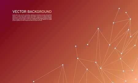 Abstract polygonal space low poly dark background with connecting dots and lines. Connection structure. Vector science background. Polygonal vector. Orange.のイラスト素材