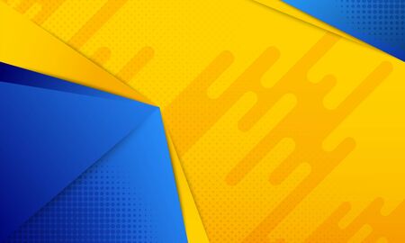 Minimal geometric abstract background. Bright design texture. Dynamic shapes composition. Yellow and Blue. Vector illustrationのイラスト素材