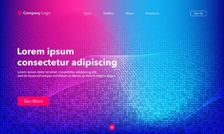 Asbtract background website Landing Page. Template for websites, or apps. Modern design. Abstract vector style. Wave and Dots.のイラスト素材