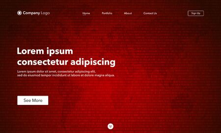 Landing Page. Asbtract background website. Template for websites, or apps. Binary code with two binary digits, 0 and 1 on map background. Algorithm Binary Data. Modern design. Abstract vector style.のイラスト素材