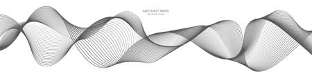 Abstract wave element for design. Digital frequency track equalizer. Stylized line art background. Vector illustration. Wave with lines created using blend tool. Curved wavy line, smooth stripeのイラスト素材