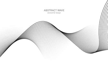 Abstract wave element for design. Digital frequency track equalizer. Stylized line art background. Vector illustration. Wave with lines created using blend tool. Curved wavy line, smooth stripeのイラスト素材