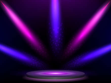 Stage with colorful lights. Background. Podium, road, pedestal or platform illuminated by spotlights. Vector. EPS10.のイラスト素材