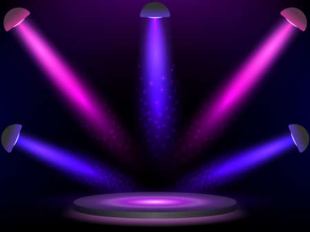 Stage with colorful lights. Background. Podium, road, pedestal or platform illuminated by spotlights. Vector. EPS10.のイラスト素材