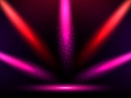 Stage with colorful red and pink lights. Background. Podium, road, pedestal or platform illuminated by spotlights. Vectorのイラスト素材