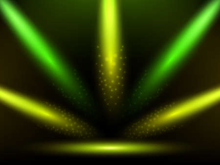 Stage with colorful yellow and green lights. Background. Podium, road, pedestal or platform illuminated by spotlights. Vectorのイラスト素材