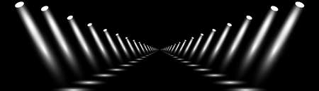 Podium, pedestal or platform illuminated by spotlights on black background. Stage with scenic lights. Vector illustrationのイラスト素材