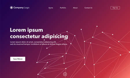Landing Page asbtract background website. Connection structure. Template for websites, or apps. Low poly, Molecule And Communication. Modern design. Abstract vector styleのイラスト素材
