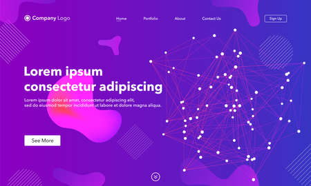 Landing Page asbtract background website. Connection structure. Template for websites, or apps. Low poly, Molecule And Communication. Modern design. Abstract vector styleのイラスト素材