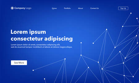 Landing Page abstract background website. Connection structure. Blue. Template for websites, or apps. Low poly, Molecule And Communication. Modern design. Abstract vector styleのイラスト素材