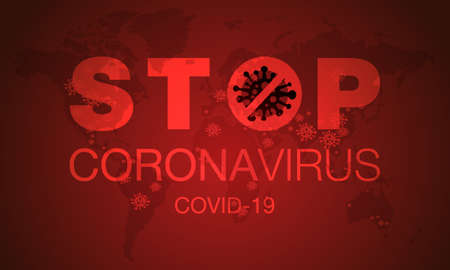 Coronavirus. Stop. Covid-19. Map. No Infection. Dangerous Coronavirus Cell. Bacteria. Caution. Outbreak. Pandemic medical concept. Isolated Vector Icon, Illustration.のイラスト素材