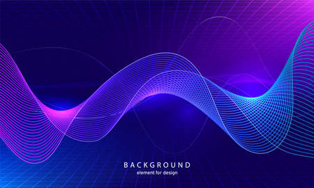Abstract wave element with perspective mesh with depth of field effect for design. Grid. Digital equalizer. Stylized line art background. Colorful shiny waves with lines. Curved wavy line. Vector illustrationのイラスト素材