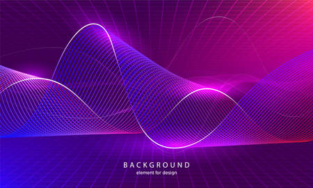Abstract wave element with perspective mesh with depth of field effect for design. Grid. Digital equalizer. Stylized line art background. Colorful shiny waves with lines. Curved wavy line. Vector illustrationのイラスト素材