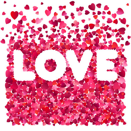 Valentines day Love. Decorative heart background with many flying valentines hearts. Vector illustration.のイラスト素材
