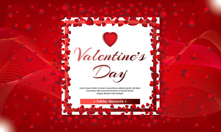 Valentines day sale red background with hearts and white frame. Vector illustration. Wallpaper, flyers, invitation, posters, brochure, banners. February 14のイラスト素材