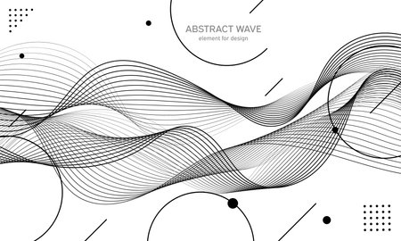 Abstract wave element for design. Digital frequency track equalizer. Stylized line art background. Vector illustration. Wave with lines created using blend tool. Curved wavy line, smooth stripeのイラスト素材