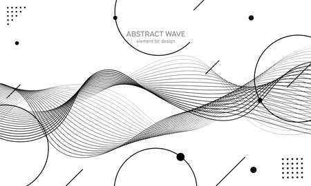 Abstract wave element for design. Digital frequency track equalizer. Stylized line art background. Vector illustration. Wave with lines created using blend tool. Curved wavy line, smooth stripeのイラスト素材