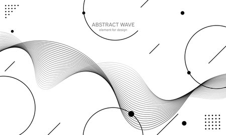 Abstract wave element for design. Digital frequency track equalizer. Stylized line art background. Vector illustration. Wave with lines created using blend tool. Curved wavy line, smooth stripeのイラスト素材