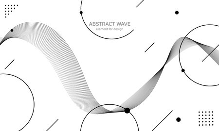Abstract wave element for design. Digital frequency track equalizer. Stylized line art background. Vector illustration. Wave with lines created using blend tool. Curved wavy line, smooth stripeのイラスト素材