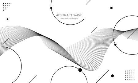 Abstract wave element for design. Digital frequency track equalizer. Stylized line art background. Vector illustration. Wave with lines created using blend tool. Curved wavy line, smooth stripeのイラスト素材