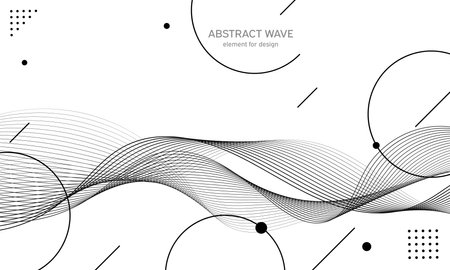 Abstract wave element for design. Digital frequency track equalizer. Stylized line art background. Vector illustration. Wave with lines created using blend tool. Curved wavy line, smooth stripeのイラスト素材