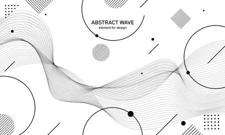 Abstract wave element for design. Digital frequency track equalizer. Stylized line art background. Vector illustration. Wave with lines created using blend tool. Curved wavy line, smooth stripeのイラスト素材