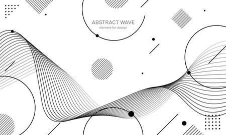 Abstract wave element for design. Digital frequency track equalizer. Stylized line art background. Vector illustration. Wave with lines created using blend tool. Curved wavy line, smooth stripeのイラスト素材