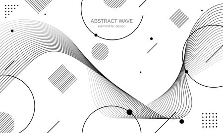 Abstract wave element for design. Digital frequency track equalizer. Stylized line art background. Vector illustration. Wave with lines created using blend tool. Curved wavy line, smooth stripeのイラスト素材