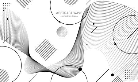 Abstract wave element for design. Digital frequency track equalizer. Stylized line art background. Vector illustration. Wave with lines created using blend tool. Curved wavy line, smooth stripeのイラスト素材