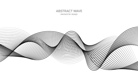 Abstract wave element for design. Digital frequency track equalizer. Stylized line art background. Vector illustration. Wave with lines created using blend tool. Curved wavy line, smooth stripeのイラスト素材