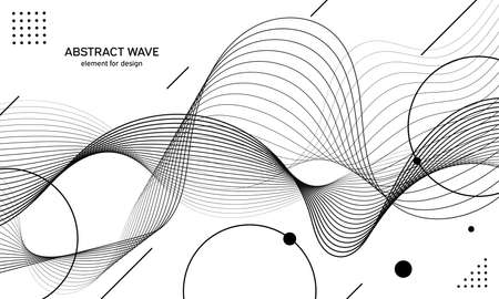 Abstract wave element for design. Digital frequency track equalizer. Stylized line art background. Vector illustration. Wave with lines created using blend tool. Curved wavy line, smooth stripeのイラスト素材