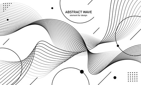 Abstract wave element for design. Digital frequency track equalizer. Stylized line art background. Vector illustration. Wave with lines created using blend tool. Curved wavy line, smooth stripeのイラスト素材