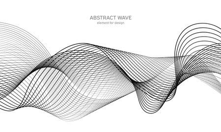 Abstract wave element for design. Digital frequency track equalizer. Stylized line art background. Vector illustration. Wave with lines created using blend tool. Curved wavy line, smooth stripeのイラスト素材