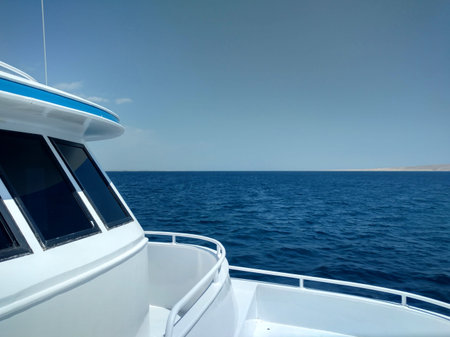 Cruise ship empty open deck. Sea view.
