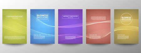 Cover geometric minimal. Set. Vector abstract line pattern for poster design. Set of templates for business brochures. Cool gradients. Graphic pattern for annual album backdropのイラスト素材