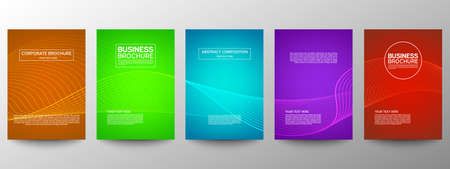 Cover geometric minimal. Set. Vector abstract line pattern for poster design. Set of templates for business brochures. Cool gradients. Graphic pattern for annual album backdropのイラスト素材