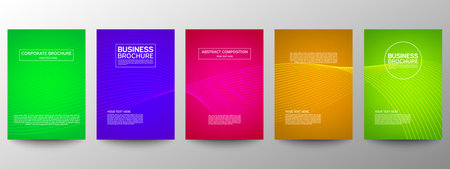 Cover geometric minimal. Set. Vector abstract line pattern for poster design. Set of templates for business brochures. Cool gradients. Graphic pattern for annual album backdropのイラスト素材