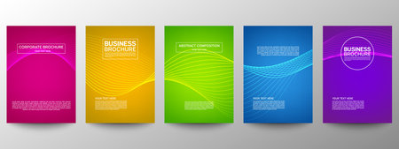 Cover geometric minimal. Set. Vector abstract line pattern for poster design. Set of templates for business brochures. Cool gradients. Graphic pattern for annual album backdropのイラスト素材