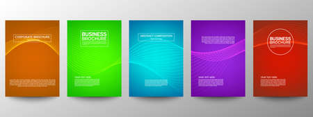 Cover geometric minimal. Set. Vector abstract line pattern for poster design. Set of templates for business brochures. Cool gradients. Graphic pattern for annual album backdropのイラスト素材