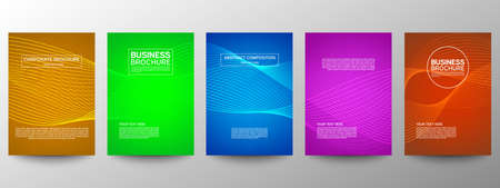 Cover geometric minimal. Set. Vector abstract line pattern for poster design. Set of templates for business brochures. Cool gradients. Graphic pattern for annual album backdropのイラスト素材